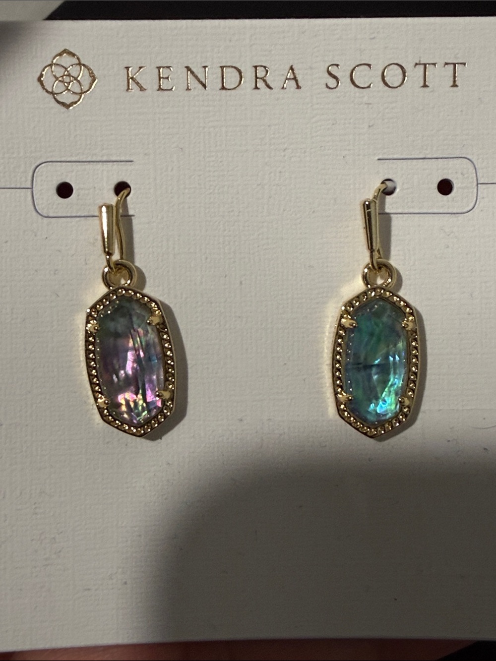 Kendra Scott Lee Gold Drop Earrings Watercolor Lilac Abalone 14k Gold Plated NWT